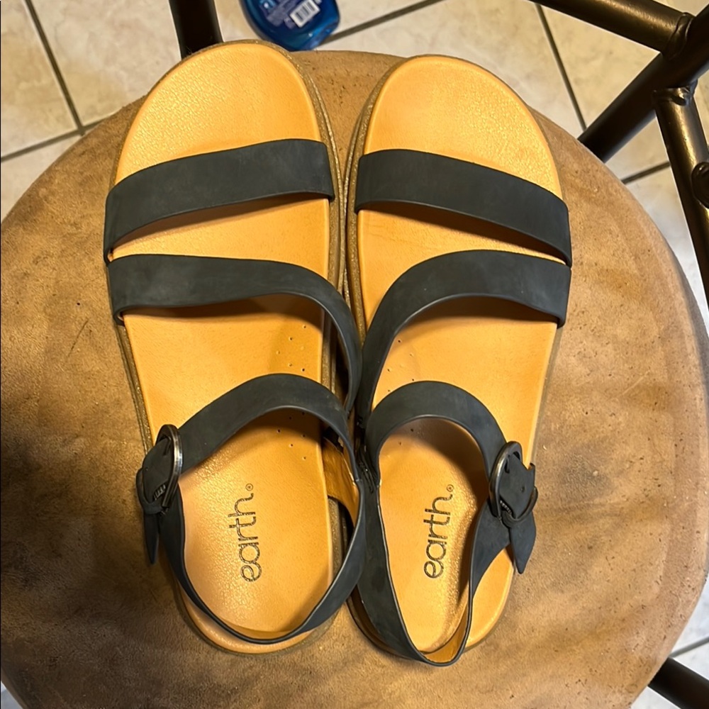 Earth Women's Black and Tan Sandals